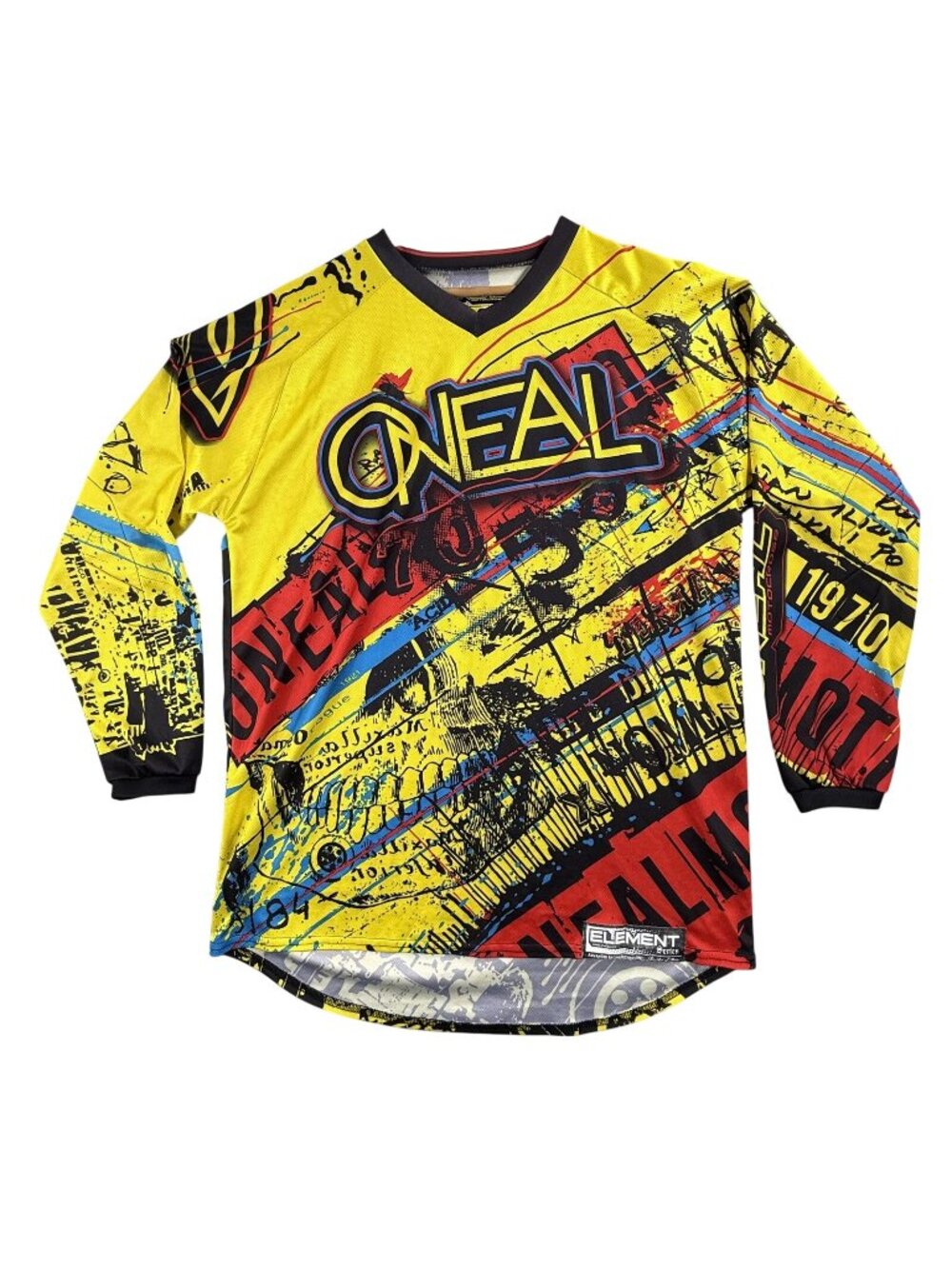 O'Neal Shirt Mens Large Yellow Graphic Element Motocross Jersey Long Sleeve Moto